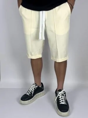 PANTALONI SCURTI CREM CU SNUR GROS