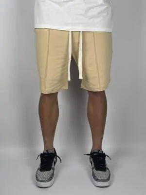 PANTALONI SCURTI BEJ DIN BUMBAC CU SNUR GROS